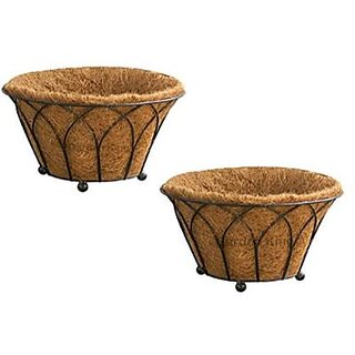                       GARDEN DECO 14 INCH Round Floor Basket with Coir Liner for Indoor/Outdoor Gardening (Black, Set of 2 PCs)                                              