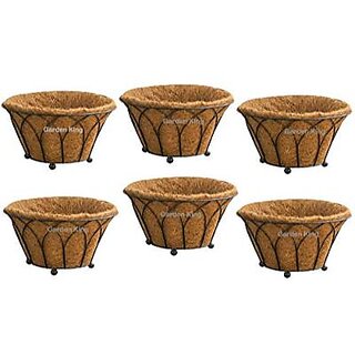                       GARDEN DECO 14 INCH Round Floor Basket with Coir Liner for Indoor/Outdoor Gardening (Black, Set of 6 PCs)                                              