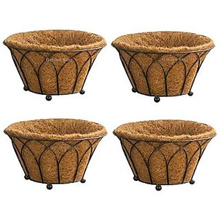                       GARDEN DECO 14 INCH Round Floor Basket with Coir Liner for Indoor/Outdoor Gardening (Black, Set of 4 PCs)                                              