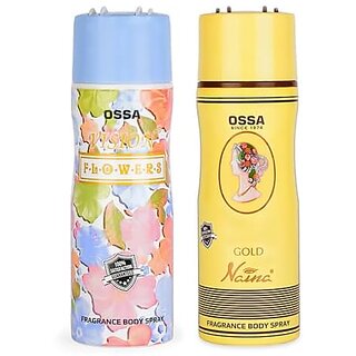                       Ossa Gold Naina And Vision Flower Body Spray For Men And Women | Musk And Floral Long Lasting Aroma | 200ml Each (Pack of 2)                                              