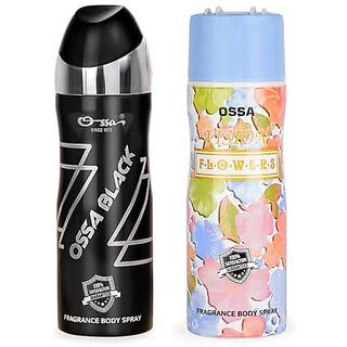                       Ossa Black And Vision Flower Body Spray For Men And Women  Woody And Floral Long Lasting Aroma  200ml Each (Pack of 2)                                              