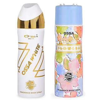                       Ossa White And Vision Flower Body Spray For Men And Women | Ambery And Floral Long Lasting Aroma | 200ml Each (Pack of 2)                                              