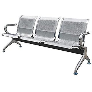                       GARDEN DECO Three Seater Waiting Area Chair (Mild Steel, Iron, Silver) (SET OF 1)                                              