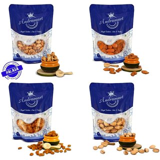                       AndraMart Combo pack of 400 Gm Premium Tandoori Cashews  Kaju  Munthiri , Raisons, Almond  Pistachios4x100                                              