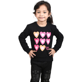                       Kid Kupboard Cotton Girls Sweatshirt, Black, Full-Sleeves, Crew Neck, 5-6 Years KIDS5970                                              