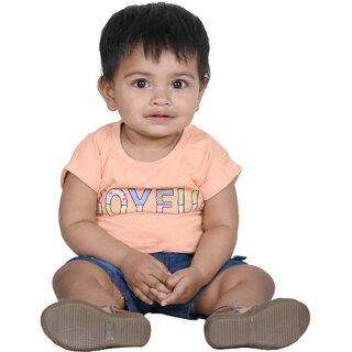                       Kid Kupboard Cotton Baby Girls T-Shirt Orange, Half-Sleeves, Crew Neck, 9-12 Months KIDS5973                                              
