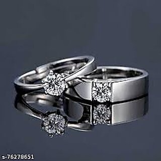                       Natural Diamond Couple Ring Lab Certified American Diamond Silver Plated Couple Ring                                              