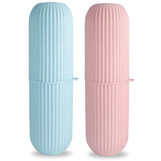                       Capsule Shape Travel Toothbrush Toothpaste Case Holder Portable Toothbrush Storage Plastic (Pack of 2)                                              