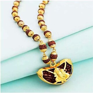                       Ausrich Ganpati Rudraksha Mala Beads and Pendant Gold-plated Plated Brass Chain                                              