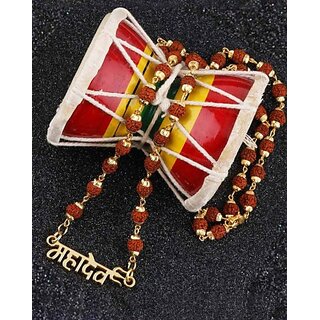                       Ausrich Mahadev 5 Mukhi Rudraksha Mala with Gold Plated Beads and Pendant Beads Gold-plated Plated Brass Chain                                              