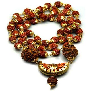                       Ausrich 1-EK Mukhi Nepali Rudraksha Mala Beads Gold-plated Plated Brass Chain                                              
