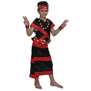                       Kaku Fancy Dresses Tribal Dance Costume / Nagaland boy Red  Black, Costume for Boys                                              