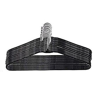                       Cloth Hanger Heavy Stainless Steel with Plastic Coating- Black (Pack of 10)                                              