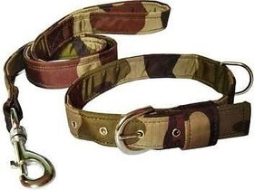 The Unique Military Dog Collar Leash Set 3/4 inch width, adjustable Collar Dog Collar & Leash (Small, Green, Brown)