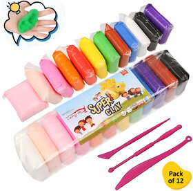 Aseenaa Creative Art and Craft Air Dry Super Clay with Carving Molding Tools Kit for Girls and Boys (Pack of 12)