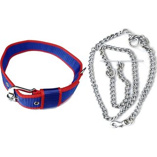                       The Unique The Unique Production Best Quality Dog Chain with PP Collar for puppy (Small Dog). 12 No. Chain Leash Lanth-152 (approx), weight-270g, Collar 3/4inch width adjustable. Dog Collar & Chain (Small, BLUE, SILVER)                                              