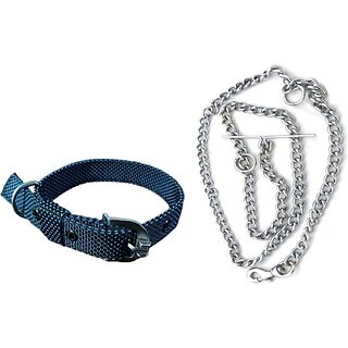                       The Unique Dog Collar & Chain (Small, Blue, Silver)                                              