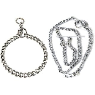                       The Unique Dog Choke Chain with Chain Leash Set No-12 Best Quality (Small size) for Small Dog , Weight-270g 152 cm Dog Chain Leash (Silver)                                              