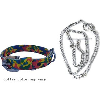                       The Unique Dog & Cat Collar & Chain (Medium, Multicolor)                                              