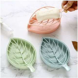Leaf Shape Double Layer Soap Dish Case Holder Bathroom Accessories (Assorted Color,Soap Dish - Set of 3)