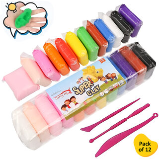 Aseenaa Creative Art and Craft Air Dry Super Clay with Carving Molding Tools Kit for Girls and Boys (Pack of 12)