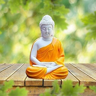                       Homeberry Meditation Yellow and Blue Buddha Statue,Lord Figurine/Idol for Home and Office Decorative Showpiece  -  13 cm (Resin, Multicolor)                                              