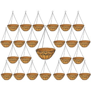                       GARDEN DECO 12 INCH Heart Design Coir Hanging Planter Basket with Metal Chain (Set of 24 PC)                                              