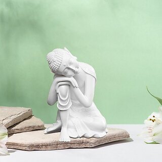                       Homeberry Meditation White Buddha Statue,Lord Figurine/Idol for Home and Office Decorative Showpiece  -  13 cm (Resin, Multicolor)                                              