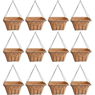                       GARDEN DECO 14 inch Square Shaped Coir Hanging Basket for Indoor and Outdoor Space.(Black, Set of 12 pcs)                                              