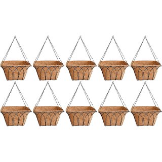                       GARDEN DECO 14 inch Square Shaped Coir Hanging Basket for Indoor and Outdoor Space.(Black, Set of 10 pcs)                                              