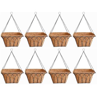                       GARDEN DECO 14 inch Square Shaped Coir Hanging Basket for Indoor and Outdoor.(Black, Set of 8 pcs)                                              