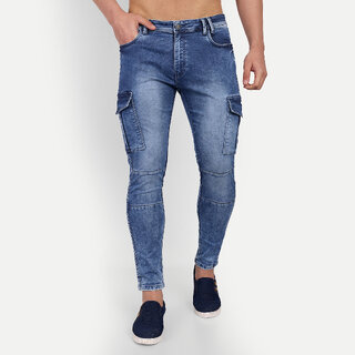                       MEGHZ Men Mid Blue Side Pocket Luis Skinny Jeans                                              