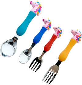 Stainless Steel Cartoon Design Spoon  Fork Cutlery Set (2 Spoons + 2 Forks) Perfect for Gifting (Multicolor) - Set of 4