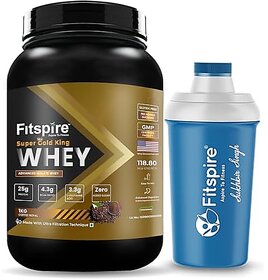 Fitspire Super Gold King Advanced Isolate Whey Protein - 1 Kg/2.2 Lb  25 Gm Protein  4.3 Gm Bcaa  3.3Gm L-Glutamine Acid  Zero Added Sugar  Royal Coffee - 30 - Serving With Shaker