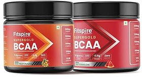 Fitspire Super Gold Bcaa Supplement For Men Women 250 Gm 19 Servings 211 Ratio With Glutamine Amino Acid  Muscle Growth And Recovery Intra-Workout (Fruit Punch+Watermelon) Pack Of 2