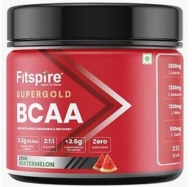 Fitspire Super Gold Bcaa Supplement 250Gm With Watermelon Flavour For Men Women, Intra-Workout, Helping Muscle Growth And Recovery, 19 Servings 2:1:1 Ratio (Leucine, Isoleucine, Valine)