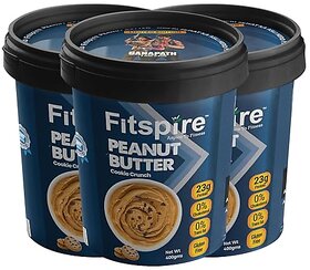 Fitspire Original Peanut Butter Cookie Crunchy  1.2Kg  23G Protein To Boost Energy  Tasty  Healthy Nut Butter Spread  Vegan  Cholesterol Free, Gluten Free Zero Trans Fat  Pack Of 3 (400G3)