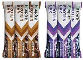 Fitspire Protein Bar (Pack Of 6 Combo) - Blueberry  Choco Fudge Flavor, 360 Gm  20.5 Gm Protein Each  No Artificial Sweetener  Flavour  Energy Snack Bar  Each Flavor - 60 Gm