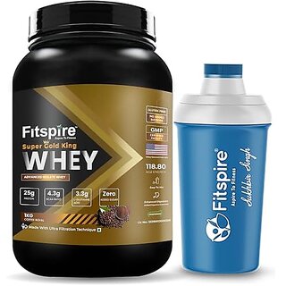                       Fitspire Super Gold King Advanced Isolate Whey Protein - 1 Kg/2.2 Lb  25 Gm Protein  4.3 Gm Bcaa  3.3Gm L-Glutamine Acid  Zero Added Sugar  Royal Coffee - 30 - Serving With Shaker                                              