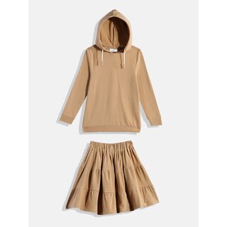                       Girls Pure Cotton Hooded T-shirt with Skirt                                              