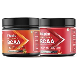 Fitspire Super Gold Bcaa Supplement For Men Women 250 Gm 19 Servings 211 Ratio With Glutamine Amino Acid  Muscle Growth And Recovery Intra-Workout (Fruit Punch+Watermelon) Pack Of 2