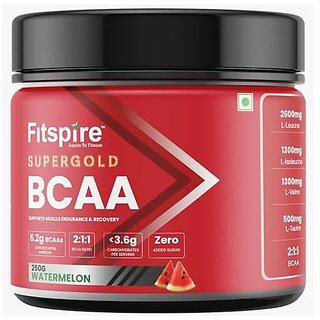 Fitspire Super Gold Bcaa Supplement 250Gm With Watermelon Flavour For Men Women, Intra-Workout, Helping Muscle Growth And Recovery, 19 Servings 2:1:1 Ratio (Leucine, Isoleucine, Valine) Fitspire Super Gold Bcaa Supplement 250Gm With Watermelon Flavour For Men Women, Intra-Workout, Helping Muscle Growth And Recovery, 19 Servings 2:1:1 Ratio (Leucine, Isoleucine, Valine)