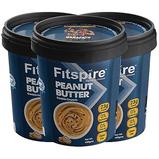 Fitspire Original Peanut Butter Cookie Crunchy  1.2Kg  23G Protein To Boost Energy  Tasty  Healthy Nut Butter Spread  Vegan  Cholesterol Free, Gluten Free Zero Trans Fat  Pack Of 3 (400G3)