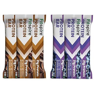                       Fitspire Protein Bar (Pack Of 6 Combo) - Blueberry  Choco Fudge Flavor, 360 Gm  20.5 Gm Protein Each  No Artificial Sweetener  Flavour  Energy Snack Bar  Each Flavor - 60 Gm                                              
