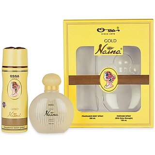                      OSSA Gold Naina Gift Set Of EDP Perfume 100ml  Body Spray 200ml  Special Occasion Combo Set  Gift Set For Men  Women  (1 Items in the set)                                              