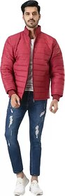 Men's Red Reversible Solid Double Sided Comfortable Long Sleeve Bomber Winter Jacket