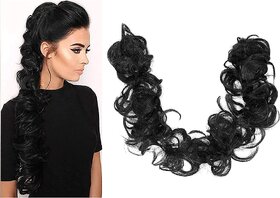 Women Synthetic Frill Hair Extensions For Ponytail And Bun Juda Maker Messy Bun Hair Extension (Natural BLACK) Pack Of 1