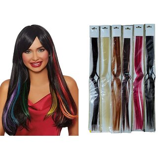                       6 Pcs Colorful Synthetic Extension Clip For Girls And Women Hair Streak  For Party And Casual Use Multicolor Pack Of 1                                              