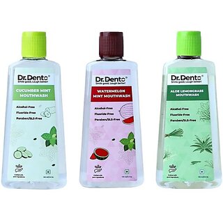 Dr.Dento Mouthwash 100ml Combo - Watermelon Mint, Cucumber Mint, Aloe Lemongrass Mint