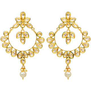 Jewellity Golden Kundan with Back Meena Chandbali Dangle Earrings for Women/Girls ERK -5194